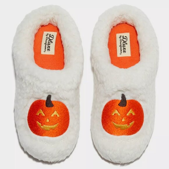 Dluxe By Dearfoams Women's Pumpkin Slide Slippers Cream - SIZE S (5-6) - Picture 1 of 9